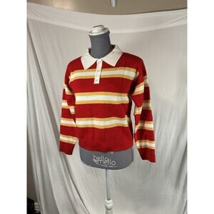 Striped Henley Sweater Womens Sm Color Block Knit Pullover Tops Retro Stranger